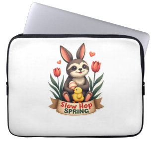 Vintage Easter Sloth Bunny Spring Flowers Shirt 2 Laptop Sleeve