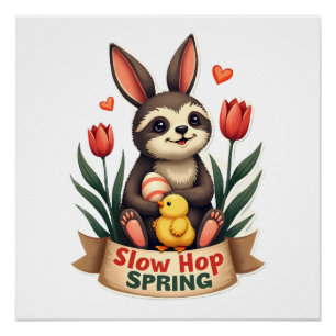 Vintage Easter Sloth Bunny Spring Flowers Shirt 2 Poster