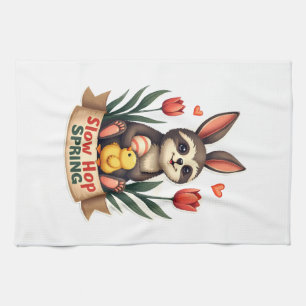 Vintage Easter Sloth Bunny Spring Flowers Shirt 2 Tea Towel