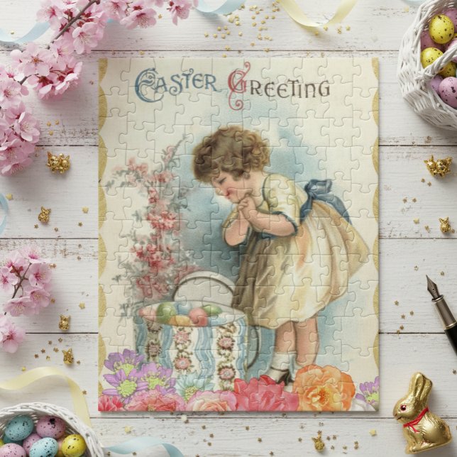 Vintage Easter Spring Girl Eggs Jigsaw Puzzle (Creator Uploaded)