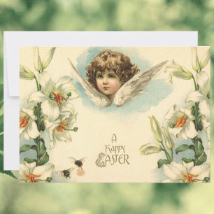 Vintage Easter, Victorian Angel with Lily Flowers Holiday Card
