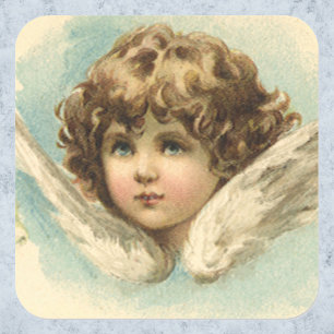 Vintage Easter, Victorian Angel with Lily Flowers Square Sticker