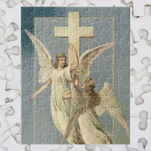 Vintage Easter, Victorian Angels with a Cross Jigsaw Puzzle