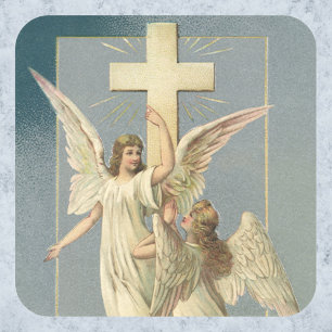 Vintage Easter, Victorian Angels with a Cross Square Sticker