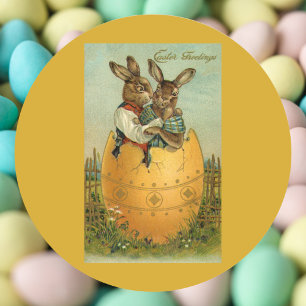 Vintage Easter, Victorian Bunnies in an Egg Classic Round Sticker