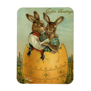 Vintage Easter, Victorian Bunnies in an Egg Magnet