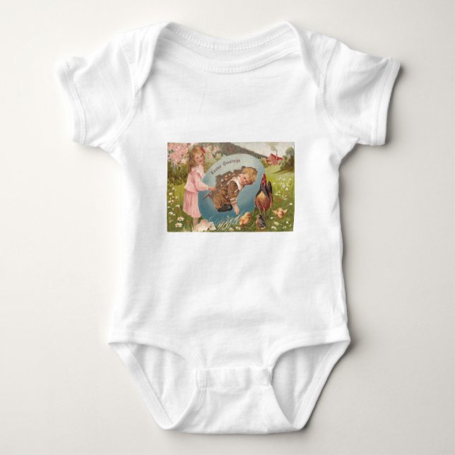 Vintage Easter Victorian Girl & Boy Baby Bodysuit (Front)