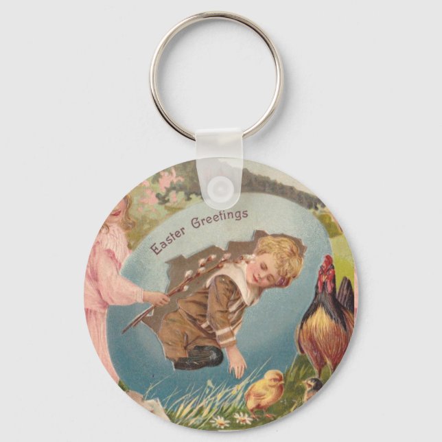 Vintage Easter Victorian Girl & Boy Key Ring (Front)
