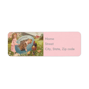 Vintage Easter Victorian Girl & Boy Pink Return Address Label