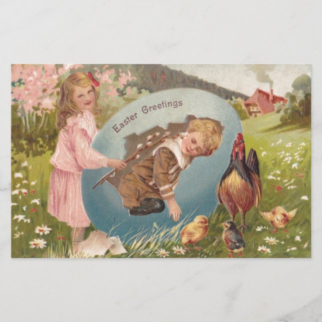 Vintage Easter Victorian Girl & Boy Stationery (Front)
