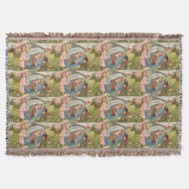 Vintage Easter Victorian Girl & Boy Throw Blanket (Front)