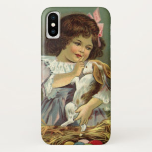 Vintage Easter, Victorian Girl Bunny Rabbit Eggs iPhone X Case