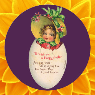 Vintage Easter, Victorian Girl with Bonnet in Egg Classic Round Sticker