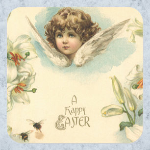 Vintage Easter, Victorian Lily Flowers and Angel Square Sticker