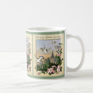 Vintage Easter, White Dove Birds and Flowers Coffee Mug
