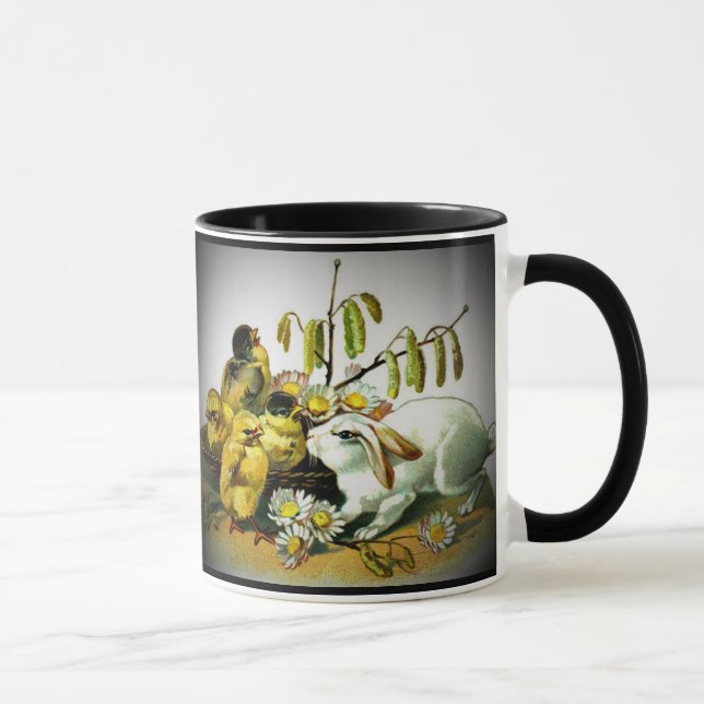 Vintage Easter White Rabbit & Baby Chicks, ZSSG Mug (Right)