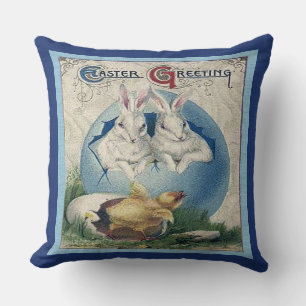 Vintage Easter White Rabbits and Baby Chick, ZSSG Cushion