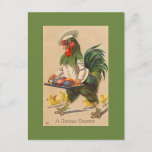 Vintage Easter With Rooster Freshly Painted Eggs Holiday Postcard