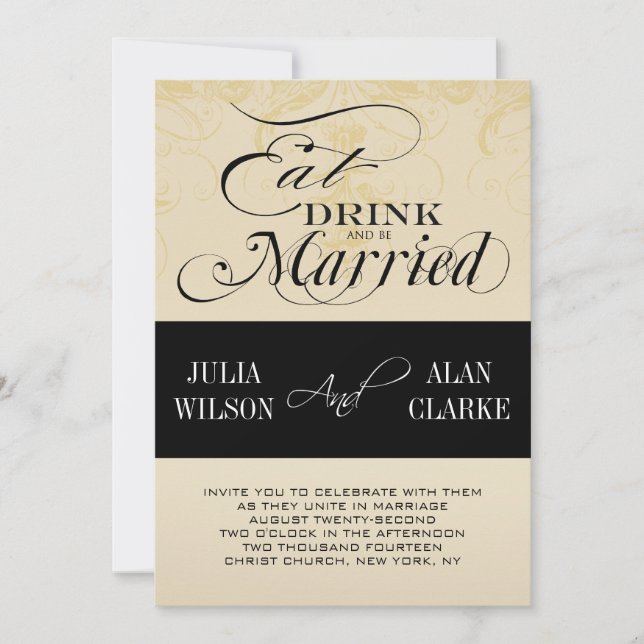 Vintage Eat, Drink and Be Married Wedding Invite (Front)