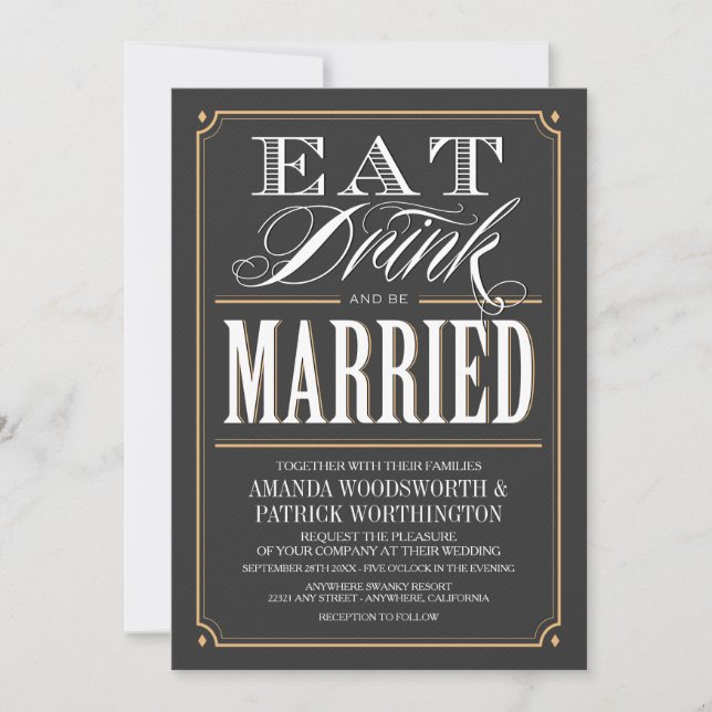Vintage Eat Drink & Be Married Wedding Invitations (Front)
