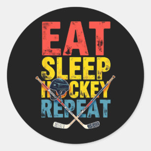 Vintage Eat Sleep Hockey Repeat Hockey Player Classic Round Sticker
