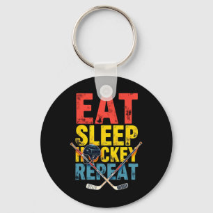 Vintage Eat Sleep Hockey Repeat Hockey Player Key Ring