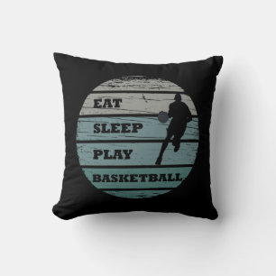Vintage eat sleep play basketball cushion