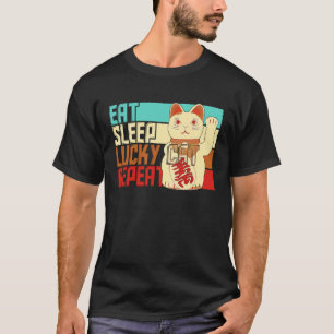 Vintage Eat Sleep Repeat Lucky Cat T-Shirt