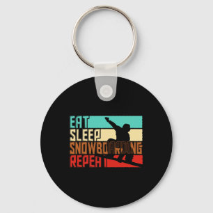 Vintage Eat Sleep Repeat Snowboarding Key Ring
