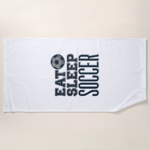 Vintage Eat Sleep Soccer Shirt Design (2)_1 Beach Towel