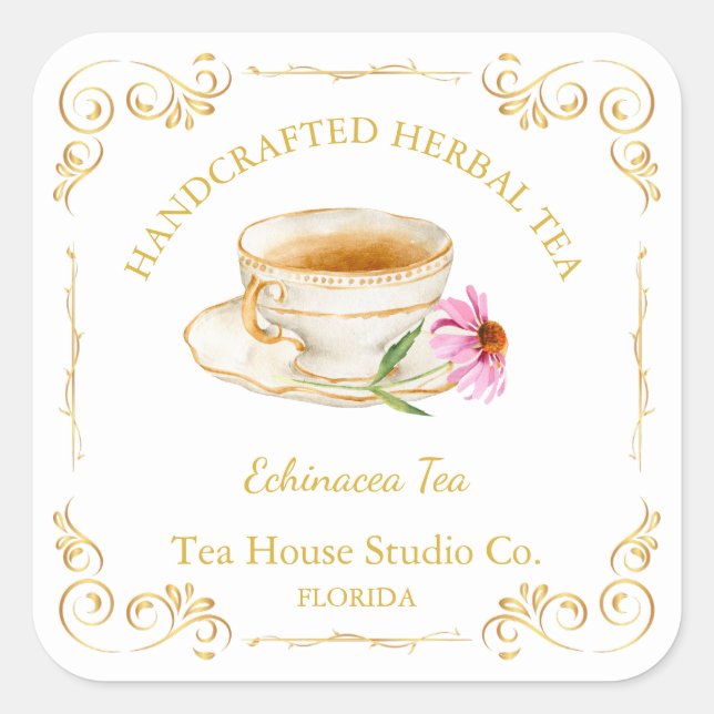 Vintage Echinacea Tea Square Label (Front)