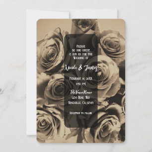 Vintage Ecru Cream Roses Floral Bouquet Wedding Invitation