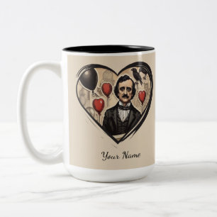 Vintage Edgar Allan Poe Heart Personalised Two-Tone Coffee Mug