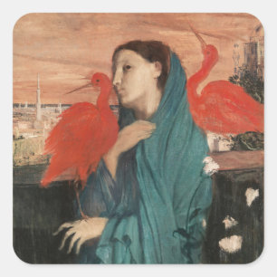 Vintage Edgar Degas Young Woman with Ibis Art Square Sticker