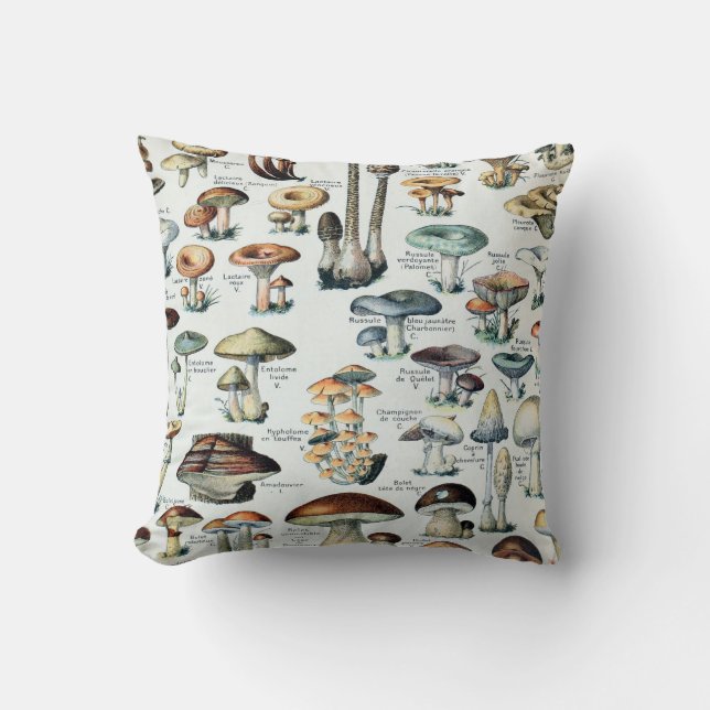 Vintage Edible Mushroom Chart Cushion (Front)