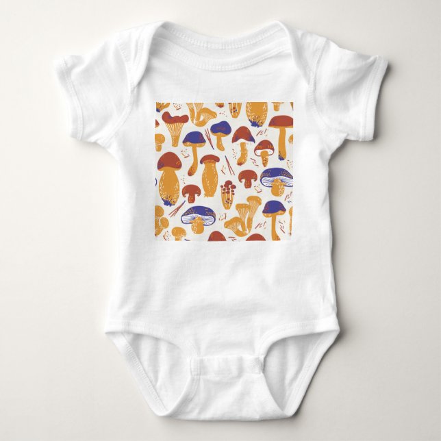 Vintage Edible Mushrooms Illustration Baby Bodysuit (Front)