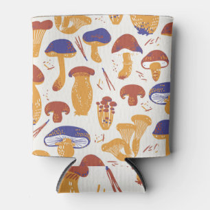 Vintage Edible Mushrooms Illustration Can Cooler