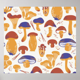 Vintage Edible Mushrooms Illustration Poster