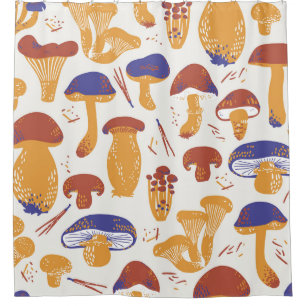 Vintage Edible Mushrooms Illustration Shower Curtain
