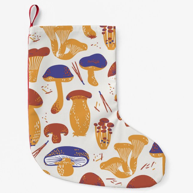 Vintage Edible Mushrooms Illustration Small Christmas Stocking (Front)
