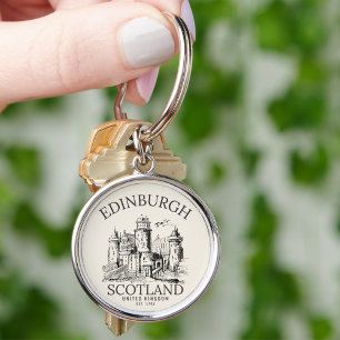 Vintage Edinburgh Castle Retro Design Key Ring