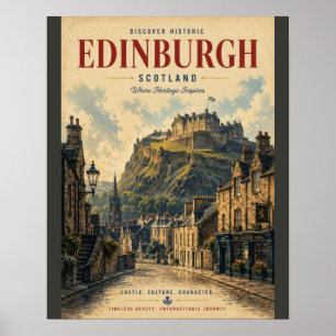 Vintage Edinburgh Scotland Travel Poster with Hist