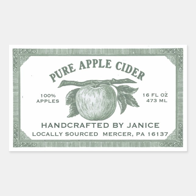 Vintage Editable Apple Cider Label Green (Front)