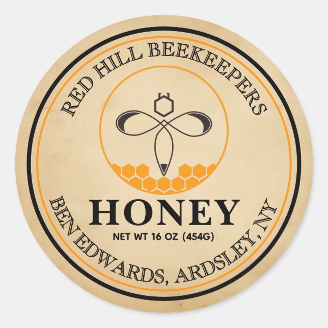 vintage Editable Honey Jar Bee Label (Front)