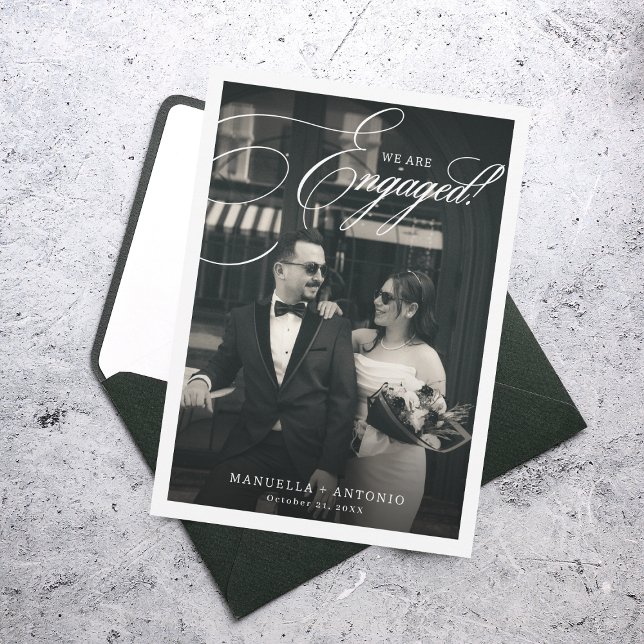 Vintage Editorial Cinematic Photo Engagement Party Invitation (Creator Uploaded)