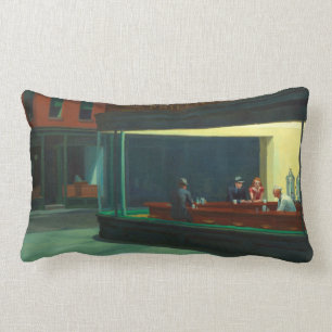 Vintage Edward Hopper Nighthawks Diner Poster Lumbar Cushion