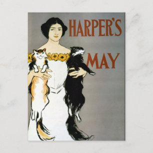 Vintage Edward Penfield CAT LADY Postcard