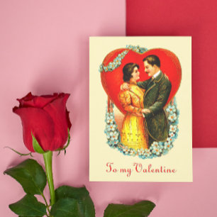 Vintage Edwardian Couple Floral Heart Valentine Holiday Postcard