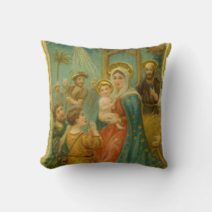 Vintage Edwardian Era Nativity Christmas Card Cushion