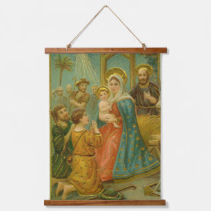 Vintage Edwardian Era Nativity Christmas Card Hanging Tapestry